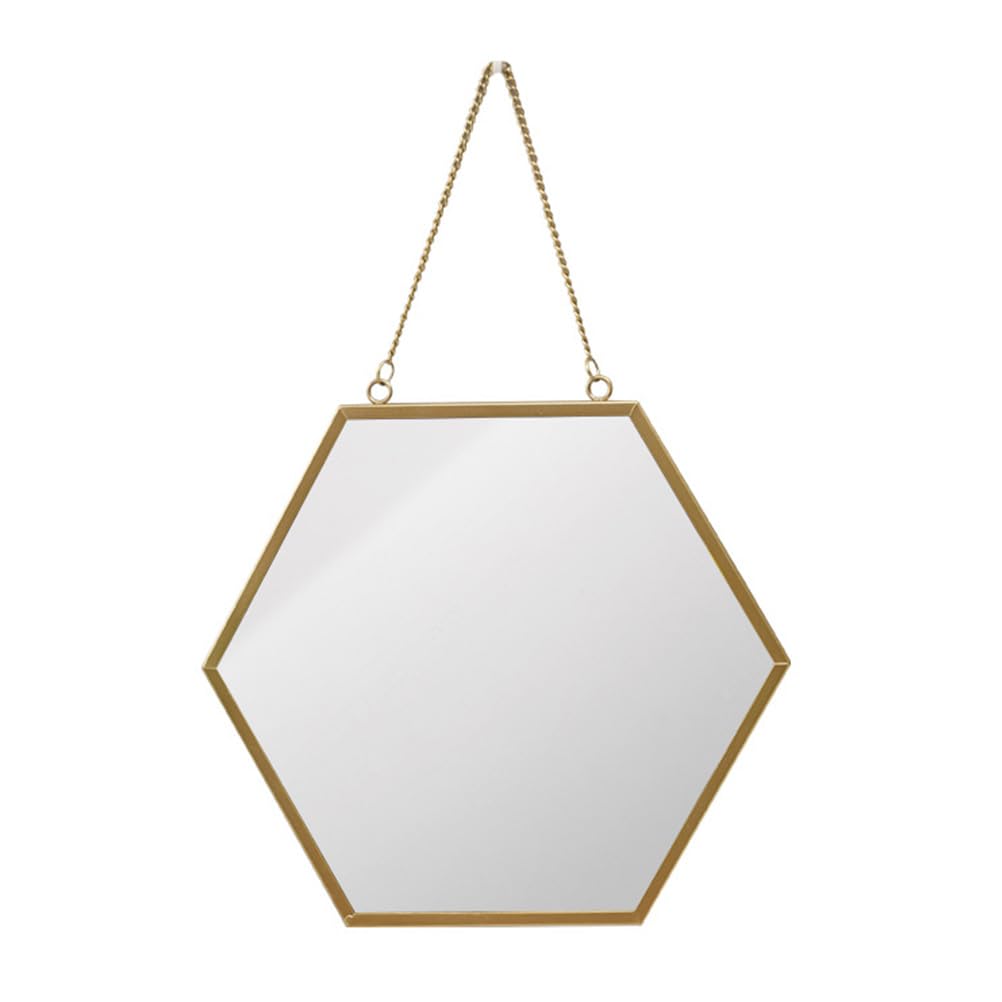Miroir hexagonal suspendu en métal et verre pour maquillage et salle de bain