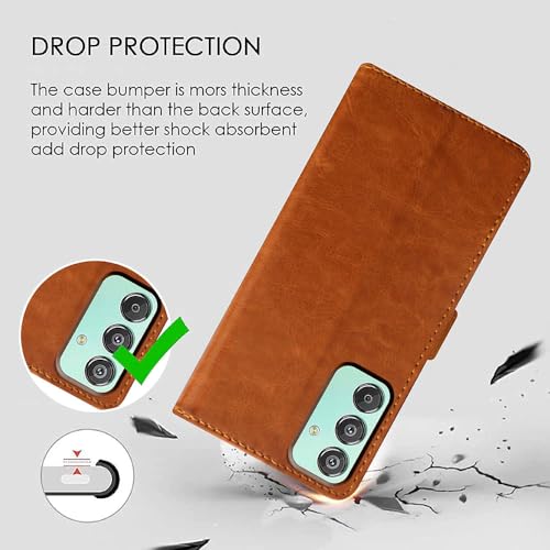 Image of amazon basics Flip Leather Mobile Cover (Soft & Flexible Back case) for Samsung Galaxy F15 5G / M15 5G (CamelBlack)