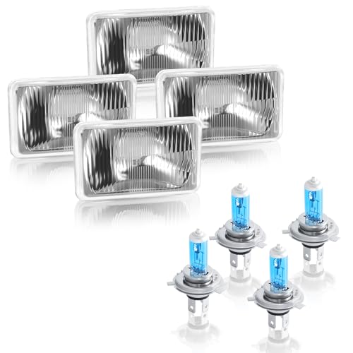 OQSNCV 46 64 Inch Headlight Glass Lens+ H4 Halogen High/Low Beam Bulbs H4656 H4651 H4652 H4666 H6545