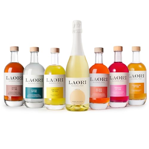 Laori Alkoholfrei Probierset Deluxe [6x 500ml 1x 750ml] | Großes Probier-Set mit Ruby Amalfi Juniper Spice Vermouth Berry & Sparkling White | Premium alkoholfreie Aperitifs & Sekt zum Entdecken
