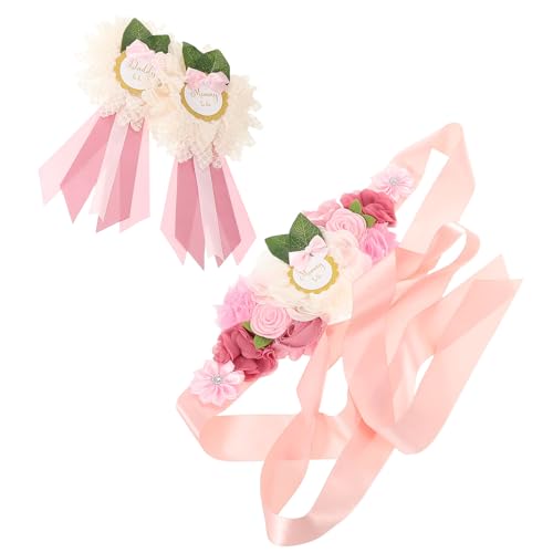 WATIIFUFU Faja de Maternidad Floral Ajustable 3 Piezas para Vestidos de Embarazo, Cinturón Artesanal de Flores para Shower y Sesiones de Fotos, Accesorios para Embarazadas y Bodas