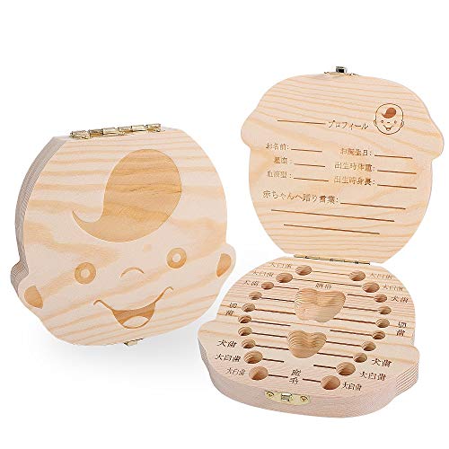 PARAWEYSE 乳歯ケース 木製 乳歯入れ 乳歯ボックス 乳歯箱 日本語表記 男の子/女の子 ベビートゥース 子供 歯 収納 お出産祝い 誕生日 七五三 記念品 男の子