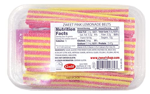 Zweet Sour Pink Lemonade Sour Candy Belts 10 Ounce (Pack Of 3) – Sour Kosher Candy, Halal Candy Belts – Resealable Pack Of Sour Licorice Belts #TOP1