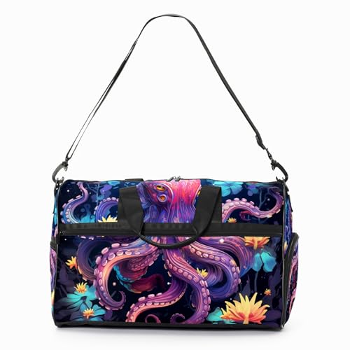 IOACIY Gym Bag for Women, Carry on Weekender Overnight Bag, Travel Duffel Bags, Personal Item Travel Bag Tote Bag Workout Dance Bag, Cute Octopus - 5