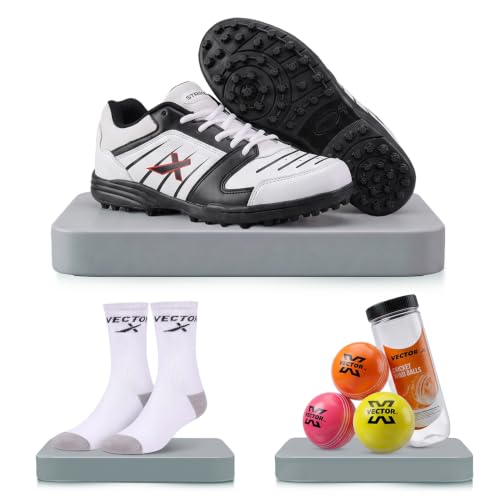 Image of Vector X Striker Cricket Shoes for Men & Boys Synthetic Leather Upper PVC Sole Studs Lace up Closure Lightweight & Durable Sports Shoe Ideal for Turf, Ground & Hard Surfaces