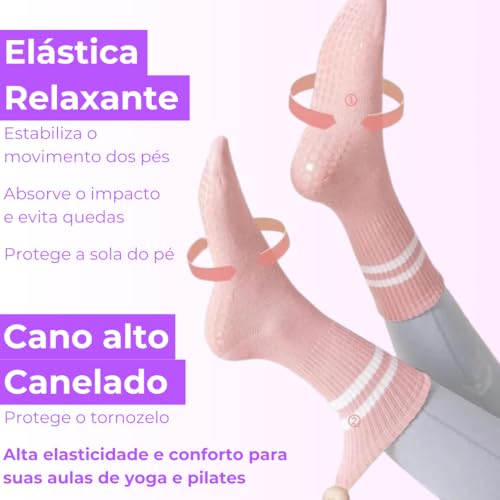 Kit 3 Pares Meia Yoga Pilates Academia Antiderrapante Longa Confortável Antiodor