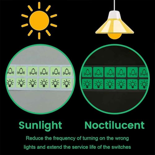 Nachtschein Schalter Aufkleber Set mit 10 Glocken und 10 Licht Symbol Aufkleber, 14 * 14 mm
