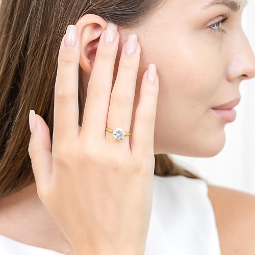 Hoops & Loops 925 Sterling Silver 1.0-3.0 Carats Round Brilliant Cut Cubic Zirconia Solitaire Engagement Bridal Wedding Statement Band Ring for Women, Silver & Yellow Gold Flashed Sterling Silver2