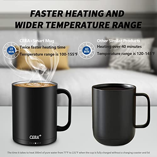 Temperature Control Smart Mug With Lid, 14Oz, Self Heating, 1.5-Hr Battery Life + Type-C Charging Coaster，App Or Manual Controlled, On/Off Time Preset By App, Double Layers S.s, Gift-Packing #TOP2