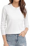 QUALFORT Women's White Sweater for Women, Crewneck Pullover Knitted Tops Ivory Small