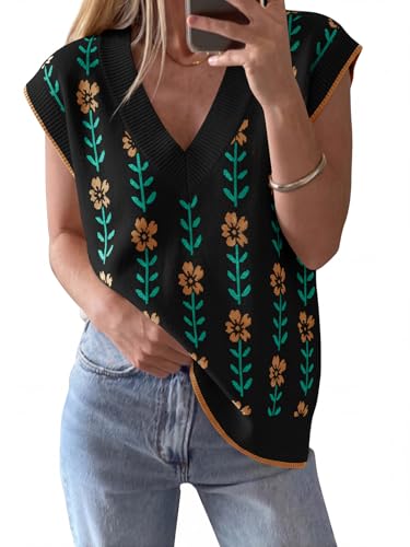 Saodimallsu Womens V Neck Sweater Vest Oversized Ribbed Knit Sleeveless