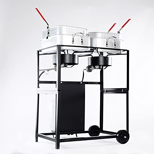 King Kooker 6217A Multi-Purpose Portable Outdoor Double Burner Frying Cart, Silver, Extra Large