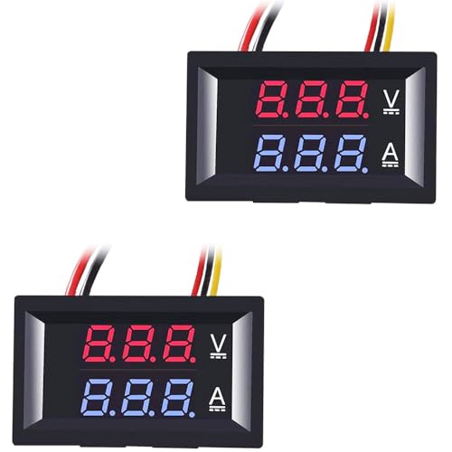 Greluma 2 Piezas Voltímetro amperímetro digital de 0,28 pulgadas,DC 100V,10A,medidor de corriente y voltaje,panel de pantalla LED dual azul y rojo de 3 bits