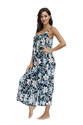 Image of BUENOS NINOS Women's V Neck Floral Maxi Dress Boho Printed Adjustable Spaghetti Strap Ethnic Beach Long Dress with Pockets