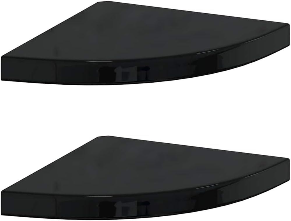vidaXL Corner Shelf Set of 2 High Gloss Black Honeycomb MDF, Metal