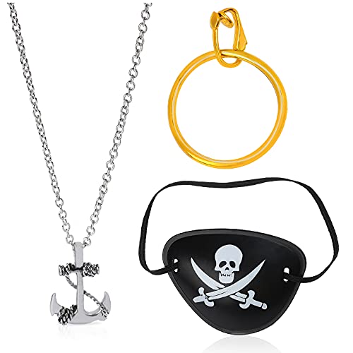 Yewong Captain Pirate Costume Accessory Set Doo Rag Skull Cap Pirate Sash Eye Patch Earring Necklace Bracelet Sword Halloween Pirate Accessories Kit (Red) - Thumbnail 2