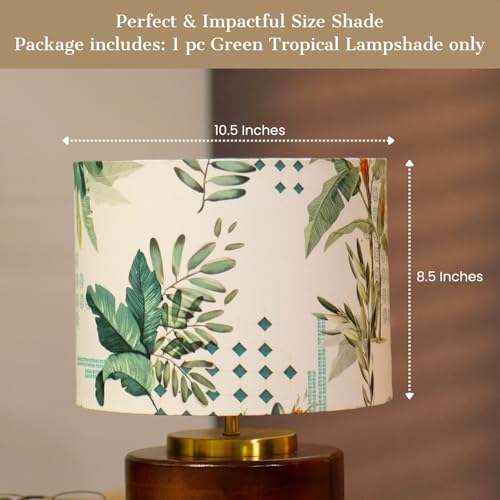 Image of Dreamy Walls 10.5'' Drum Lamp Shade for Bedroom, Living Room | Handcrafted Printed Faux Silk Replacement Lampshade Only | Easy Assembly, 10.5x8.5 Inches, Green Tropical Shade