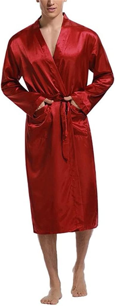 Bathrobe Men's Thin Pajamas Casual Bathrobe Dress Skin-friendly Solid Color Men's Nightgown Home Service