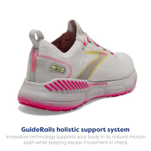Brooks Women’s Glycerin StealthFit GTS 20 Supportive Running Shoe - Grey/Yellow/Pink - 7.5 Medium