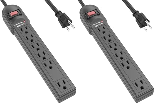 Amazon Basics Surge Protector Power Strip, 6-Outlet, 790 Joules, Circuit Breaker, LED Indicator Light, 6ft Extension Cord, Black (Pack of 2)