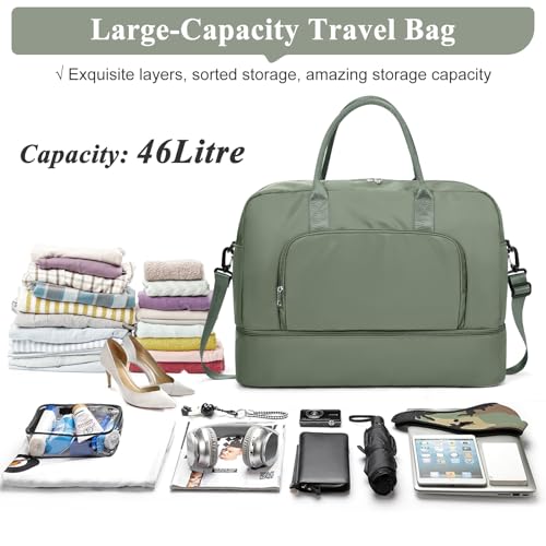 Weekender Bags for Women, Travel Duffel Overnight Carry On Weekend Bag with Shoes Compartment,Olive Green3