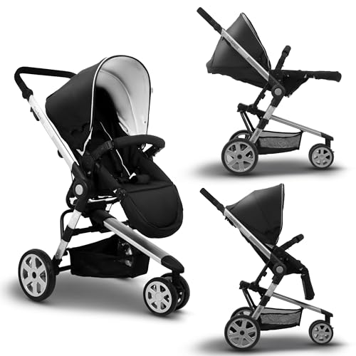 Baby Stroller for 0 to 3 Years Boys and Girls – Sleek and Stylish Pram with Storage Basket and Wheel Brakes (Black)
