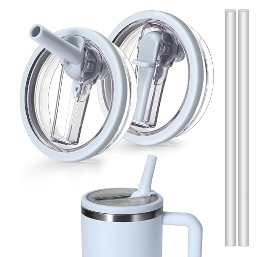 2 Pack – 40 oz Stanley Tumbler Lid Replacement – Leak-Proof, Spill-Proof, BPA-Free, Dishwasher Safe – Compatible with Stanley Quencher H2.0 & Similar Tumblers – Straw Opening Lid(Light Blue) by BlessingNest Essentials - Used condition - US$9.68