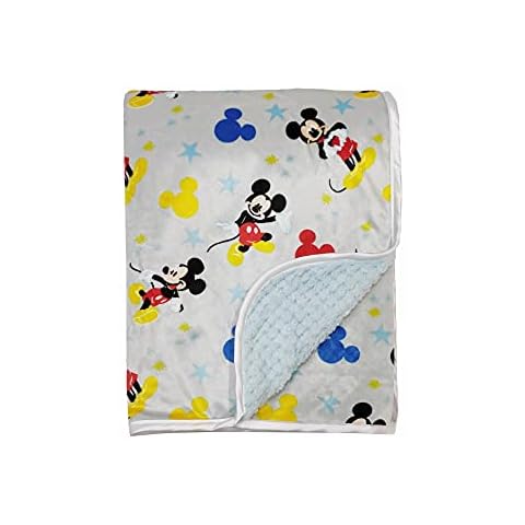 Disney Cudlie Baby Boy Mickey Mouse MNK/Waffle with Satin Edge Blanket with Lucky Star Print Cover
