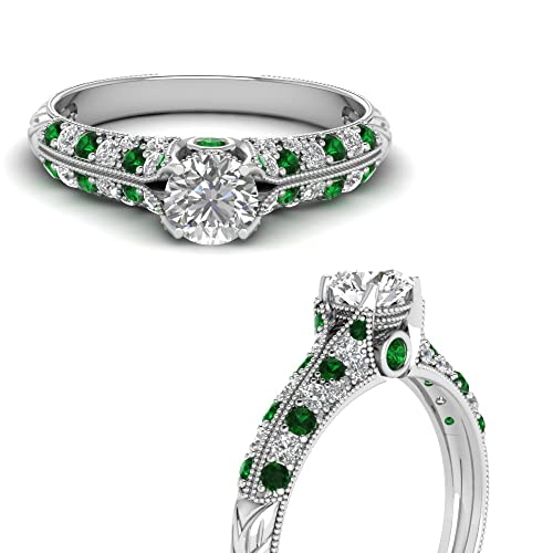 Image of Choose Your Gemstone 2 Row Milgrain Diamond CZ Ring 925 Sterling Silver Round Shape Vintage Engagement Rings Matching Jewelry Wedding Jewelry Easy to Wear Gifts US Size 4 to 12