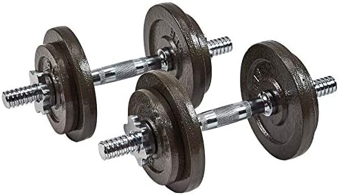 BalanceFrom Sporzon! Contoured Handle Cast Iron Adjustable Dumbbell Weight Set, Gray
