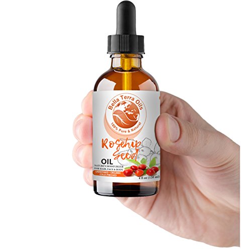 Bella Terra Oils Rosehip Seed Oil. 4Oz. 100% Pure. Cold-Pressed. Unrefined. Chemical-Free. Rich In Vitamin C. Great For Mature Skin. Natural Moisturizer For Hair, Skin, Nails, Stretch Marks #TOP3