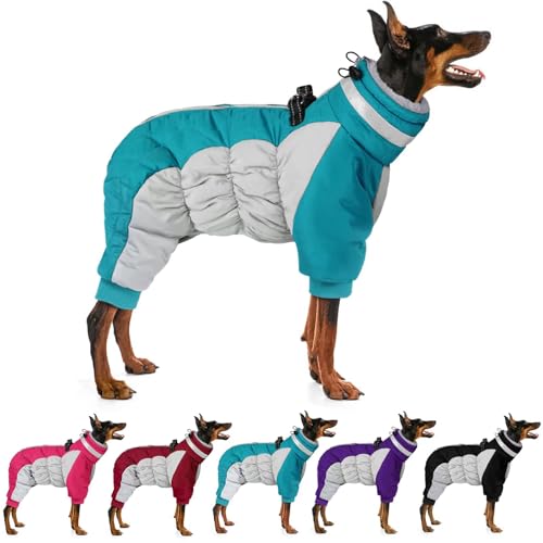 MIGOHI Full Body Dog Coat - Warm Reflective Winter Coat with Harness, Turtleneck Fleece Jacket for Small to Large Dogs - Four-Legged Snowsuit with Zipper