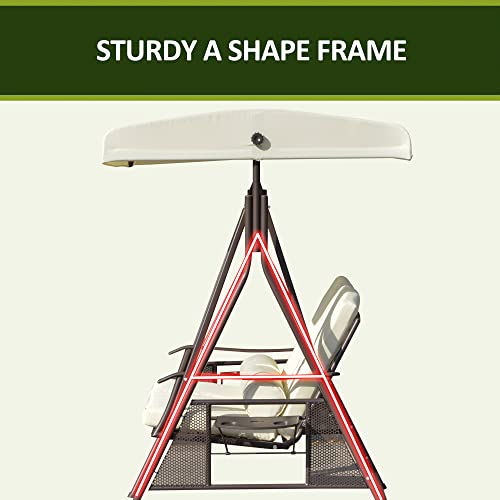 Outsunny 2-Person Patio Swing Bench With Adjustable Shade Canopy, Soft Cushions, Throw Pillows And Tray, Beige. #TOP7