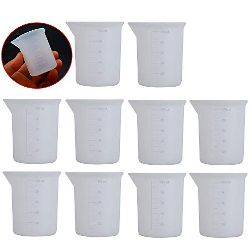 Gurxi Misurino da 100 ml in Silicone 100 ml Misurino in Silicone 100 ml Misurino per Liquidi Antiaderenti per Esperimento Fai da Te Cottura a Casa Scuola Fatta a Mano 100 ml 10 Pezzi (Trasparente)
