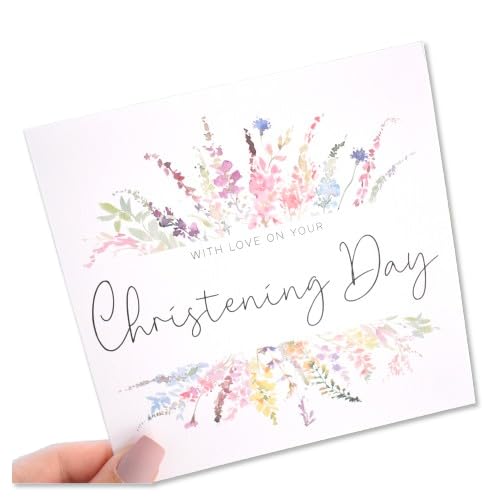 Image of With Love On Your Christening Day Card | Congratulations Greeting Card | Naming Day | Rainbow Wildflower Florals | 148mm Square