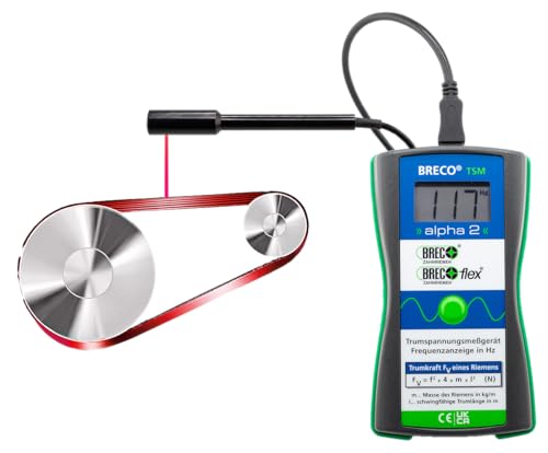 Breco® Trumspannungsmessgerät TSM alpha 2 Riemenspannungsmessgerät, Messbereich 5-500 Hz, 3-stellige LCD-Anzeige, externer Sensor mit Ø 15,5 mm und 125 mm Länge, Anschlusskabel mit Mini-USB-Buchse