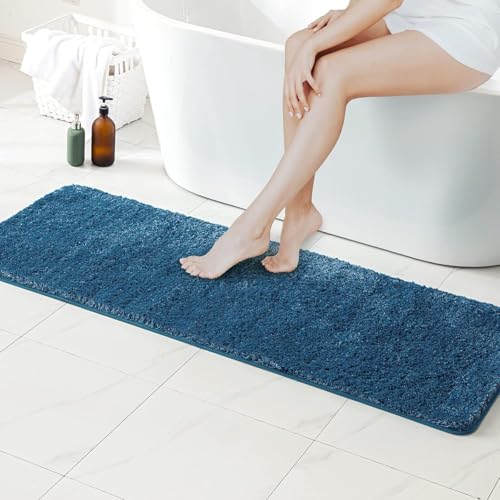 Image of Premium Antiskid Shaggy Carpet /Rug Plain Fur Rectangular Rugs,Soft Microfiber for Bedroom,Living Room,Kids Room,Hall etc (Navy, 1.5x4 Feet)