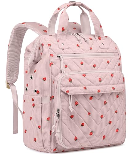 Kuosdaz Mochila de crochê, armazenamento de fios, organizador grande de armazenamento de crochê para acessórios e suprimentos de tricô e crochê, mochila de viagem de veludo cotelê kawaii, morangos