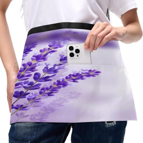 Lot de 3 tabliers courts de chef lavande violette avec 3 poches - 4