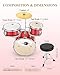 Eastar Drum Set for Kids and Beginners, 3-Piece 14'' Drum Kit with Adjustable Throne, Cymbal, Pedal & Two Pairs of Drumsticks, Junior Drum Set with Bass Tom Snare Drum, Metallic Red
