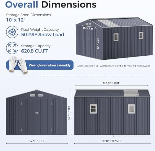 K Knowbody 10x12 FT Metal Shed for Outdoors, Heavy Duty Steel Yard Shed with Translucent Roof & Windows, Lockable Doors, Large Utility Tool House for Garden, Backyard, Patio - 1
