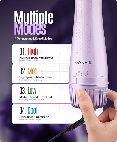 Image of Ownair Hot Air Brush for Hair with Dryer, 4 Heat & Speed Modes, Warm Air Styling, 1200 Watts, Hair Dryer for Women, Styling Brush with 360 Swivel Cord for Easy Styling