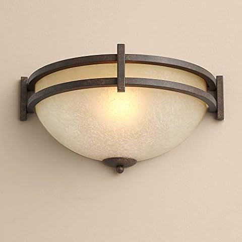 Franklin Iron Works Oak Valley Collection Sconce Wall Decor Rustic Bronze Hardwired 14 1/2" Wide Fixture Pocket Scavo Glass Cover