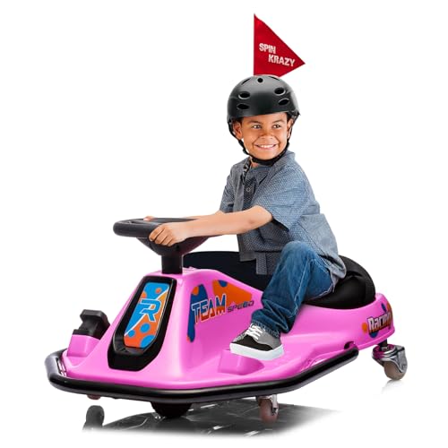 Jojoka 24V Electric Drifting Go Kart for Kids, Outdoor Ride On Toy, High/Low Speed Switch and Simplified Drifting System, Electric Go-Kart for Ages 3+ (Pink)