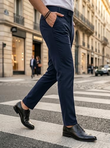 Image of erke Men's Slim Fit Formal Trouser with 4-Way Stretch | Lycra Blend Wrinkle Resistant Office Chinos for Men | Mid Rise Tapered Trousers for Men