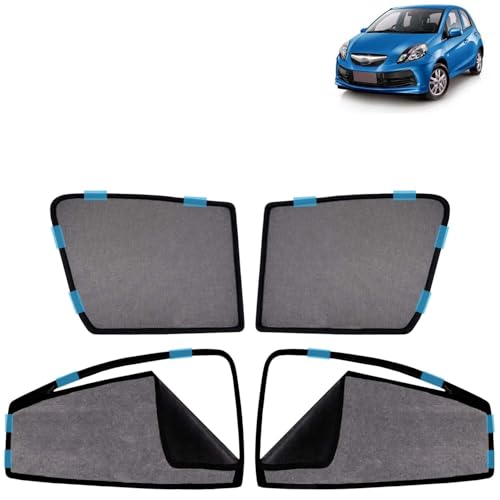 Image of KINGSWAY Car Sun Shade Curtains Only Compatible with Honda Brio (2011 to 2019) | Front Window in Half Cut and Rear in Zipper (Magnetic) | UV & Heat Protection | Pack of 4 Pcs