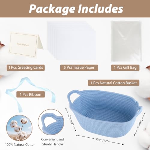 Image of woric Small Baby Boy Gift Basket Woven Rope Basket for Baby Shower Storage