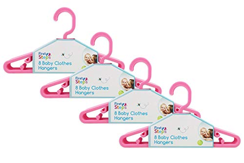 First Steps - Paquete de perchas para ropa de bebé (8, 16, 24 o 32 unidades), color rosa, blanco o azul rosa rosa Talla:Pack of 32