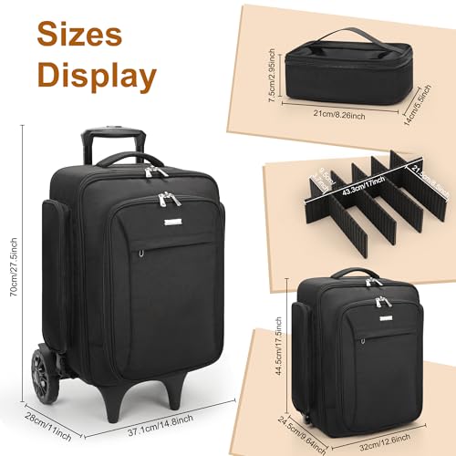 Image of Relavel Rolling Makeup Case with 4 Small Makeup Bags, Large Make Up Travel Organizer with 2 big Wheels, Professional Lockable Makeup Artist Backpack with Adjustable Dividers for Daily Use - Black