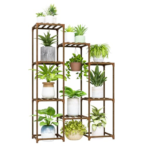Bamworld Plant Stand Indoor Hanging Plants Shelf 7 Pots Tall Ladder Plant Holder Large Wood Flower Stand for Living Room Rack Multiple Plants for Patio Balcony Garden